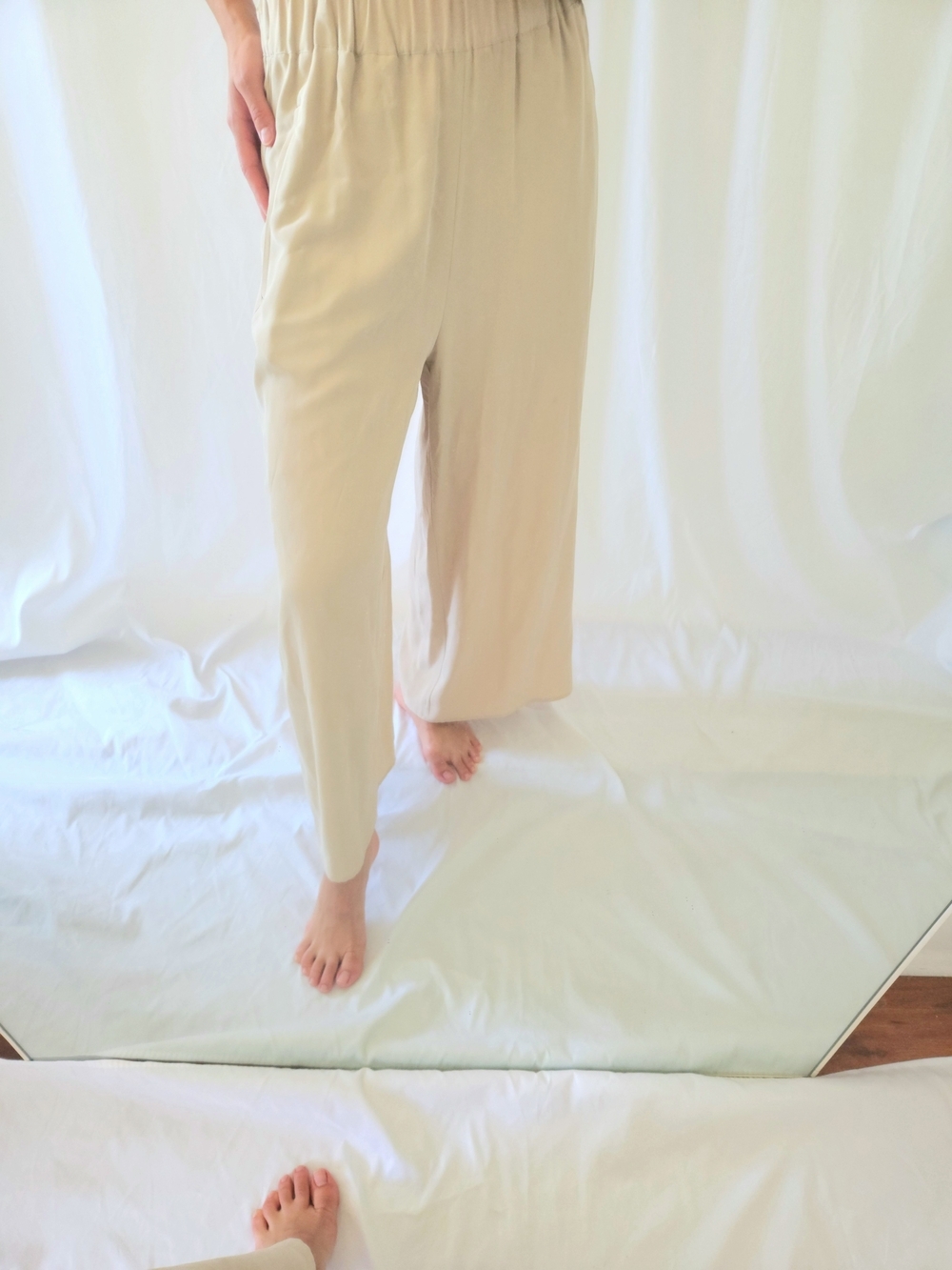 Cuyana 100% Silk Cream Wide-Leg Elastic-Waist Pants